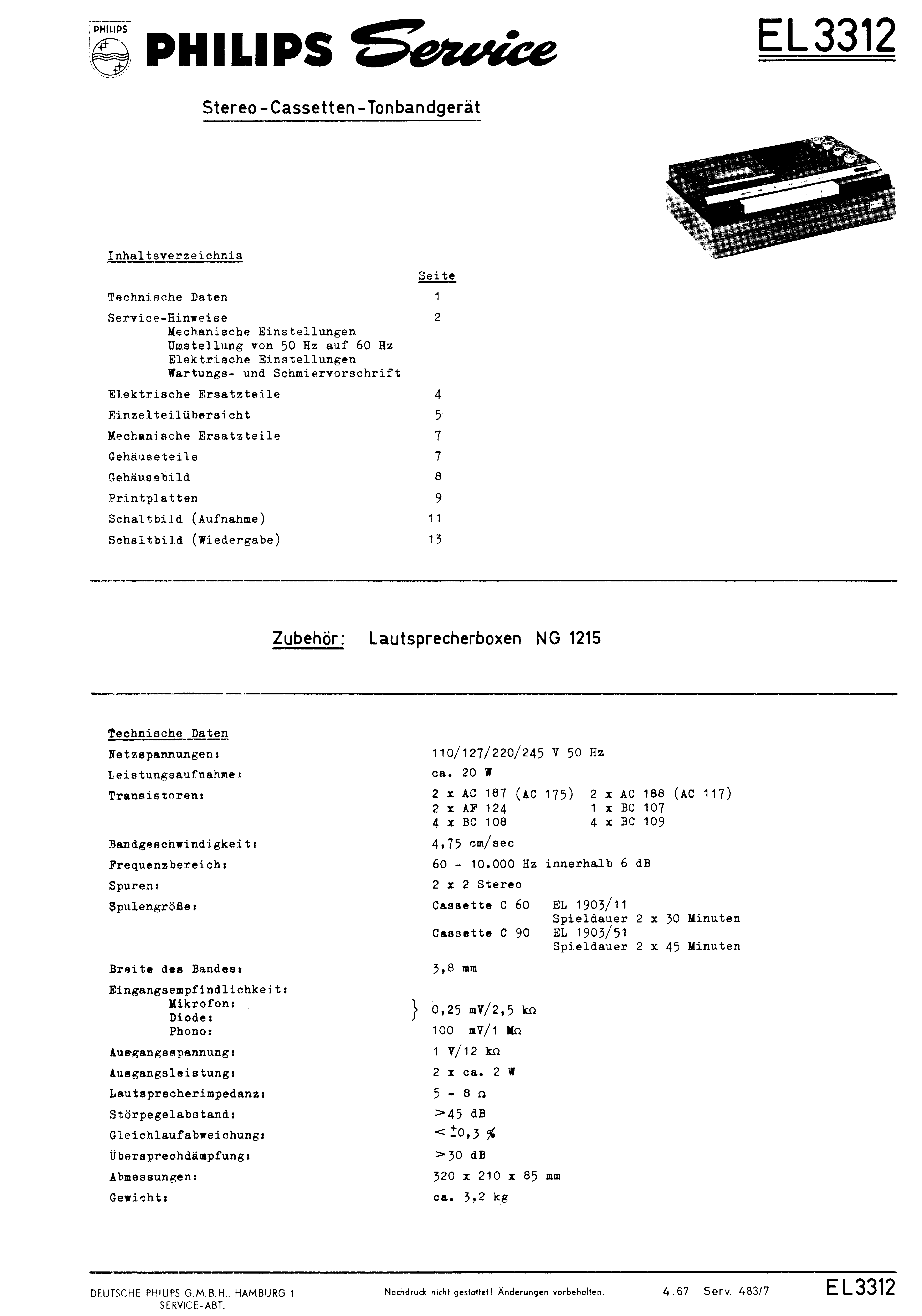 PHILIPS EL3312 SM service manual (1st page)