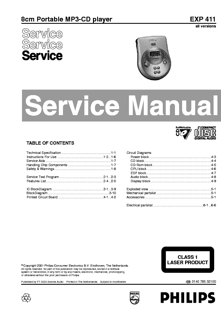 PHILIPS EXP-411 SM service manual (1st page)