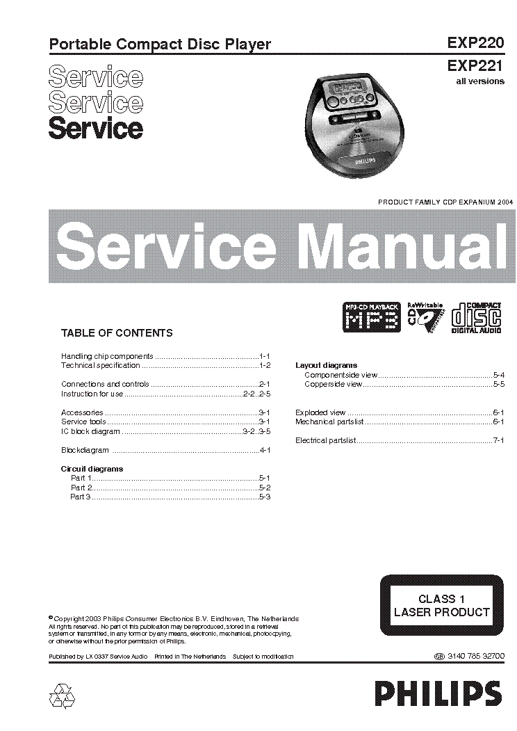 PHILIPS EXP220 EXP221 SM service manual (1st page)