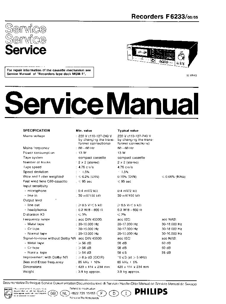 PHILIPS F6233-00-05 SM service manual (1st page)