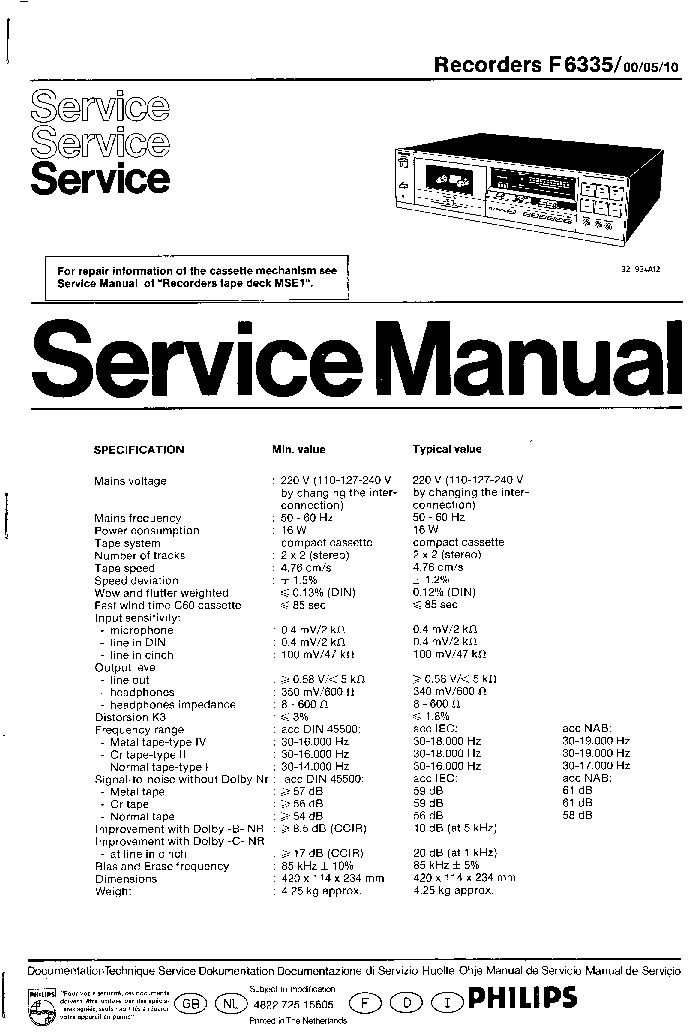 PHILIPS F6335-00-05-10 SM service manual (1st page)