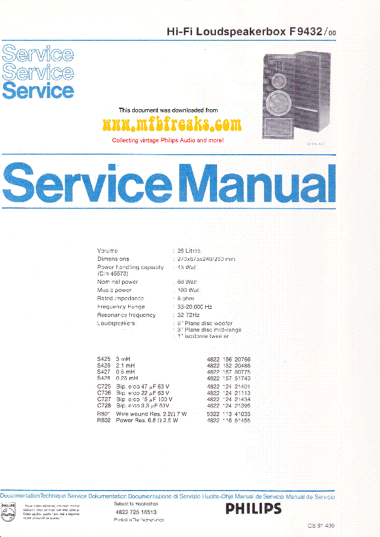 PHILIPS F9432 HIFI-BOX SM service manual (1st page)