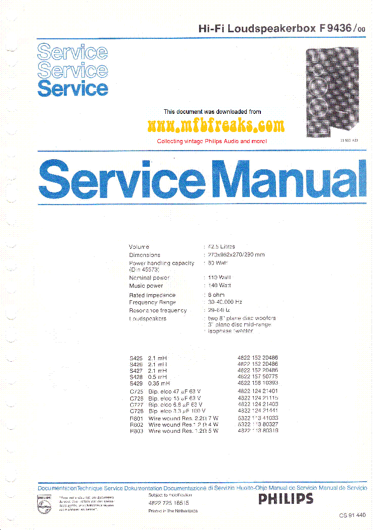 PHILIPS F9436 HIFI-BOX SM service manual (1st page)