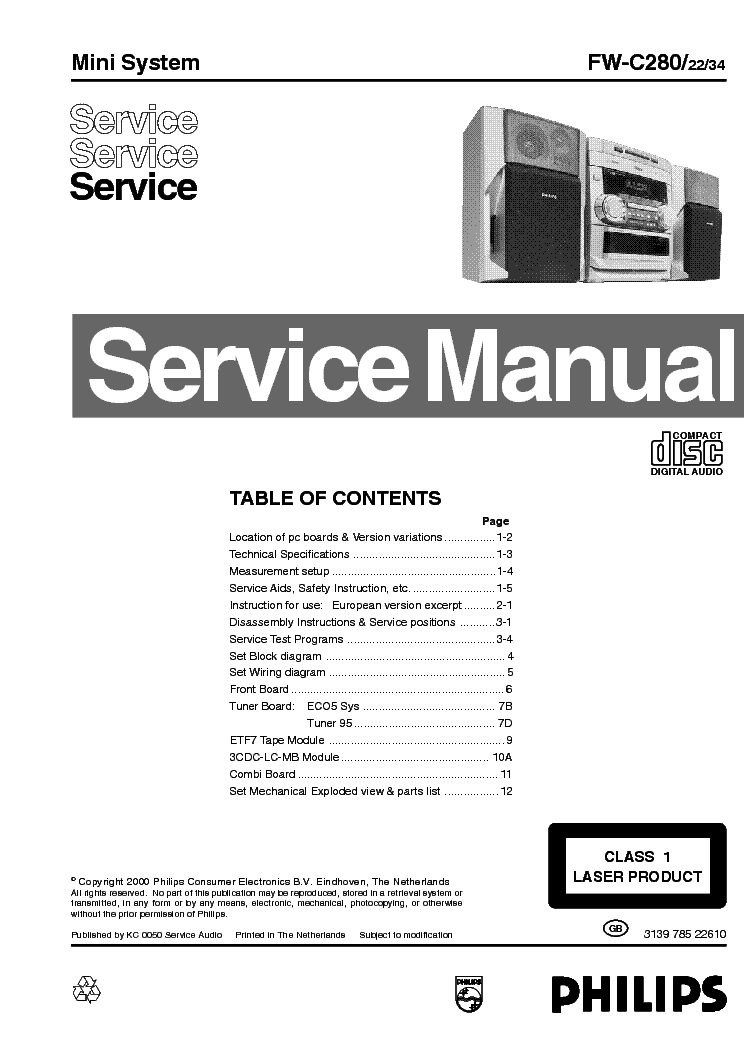 PHILIPS FW-C280 SM service manual (1st page)