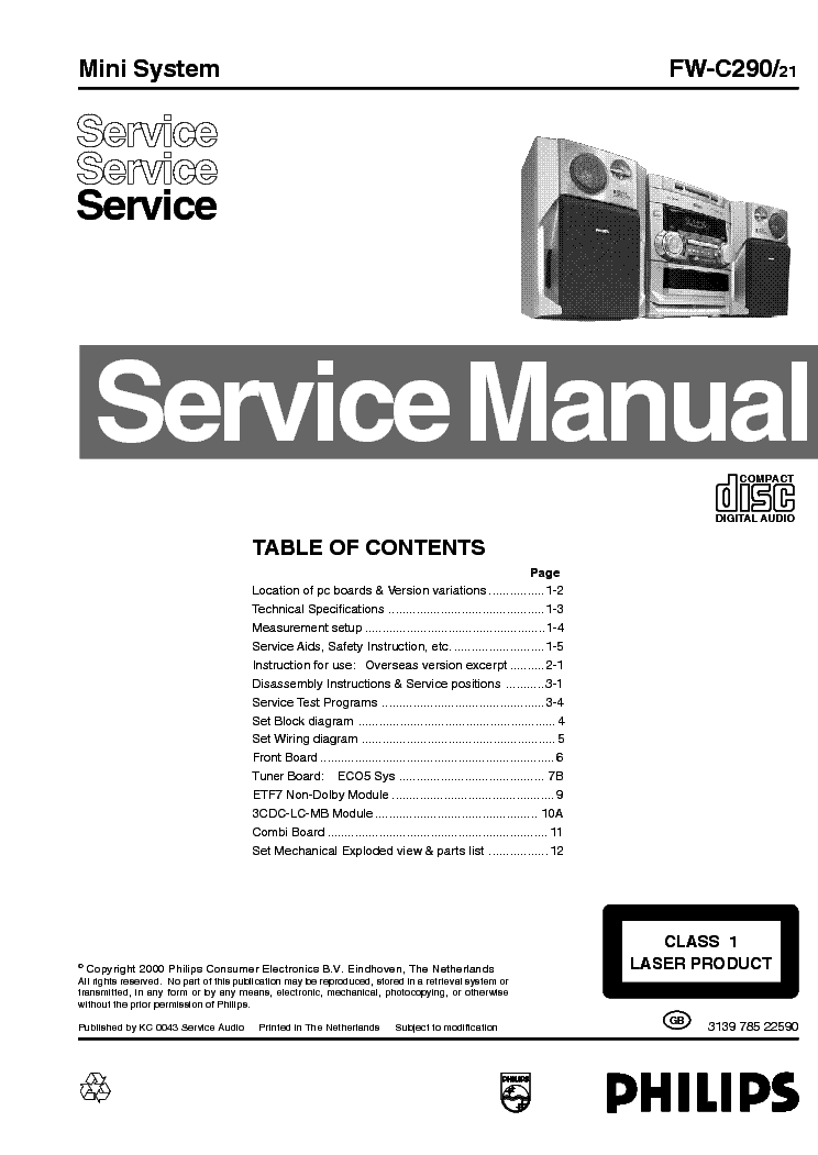PHILIPS FW-C290 service manual (1st page)