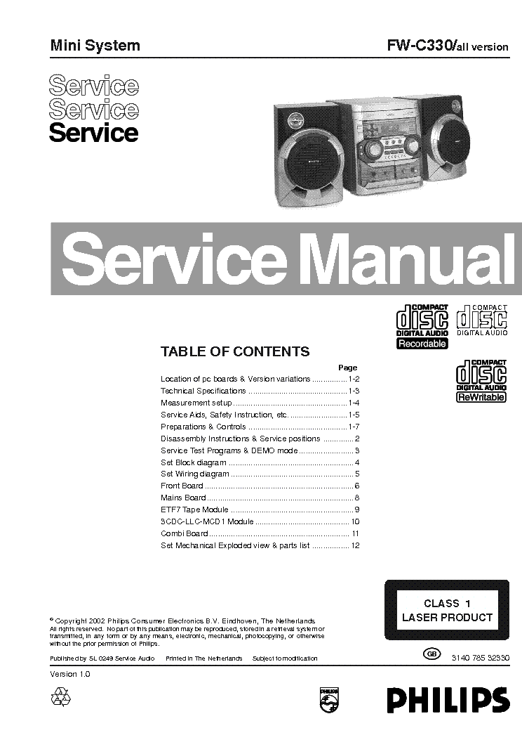 PHILIPS FW-C330-ALL-VERSION SM service manual (1st page)