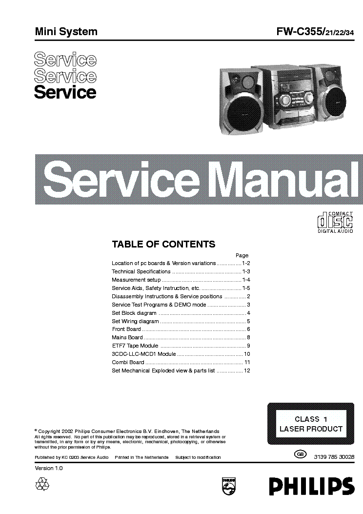 PHILIPS FW-C355 SM service manual (1st page)