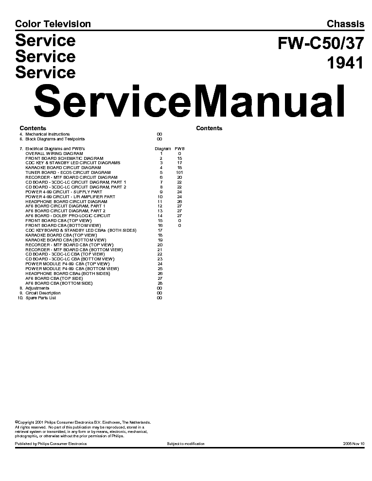 PHILIPS FW-C50-37 1941 SM service manual (1st page)