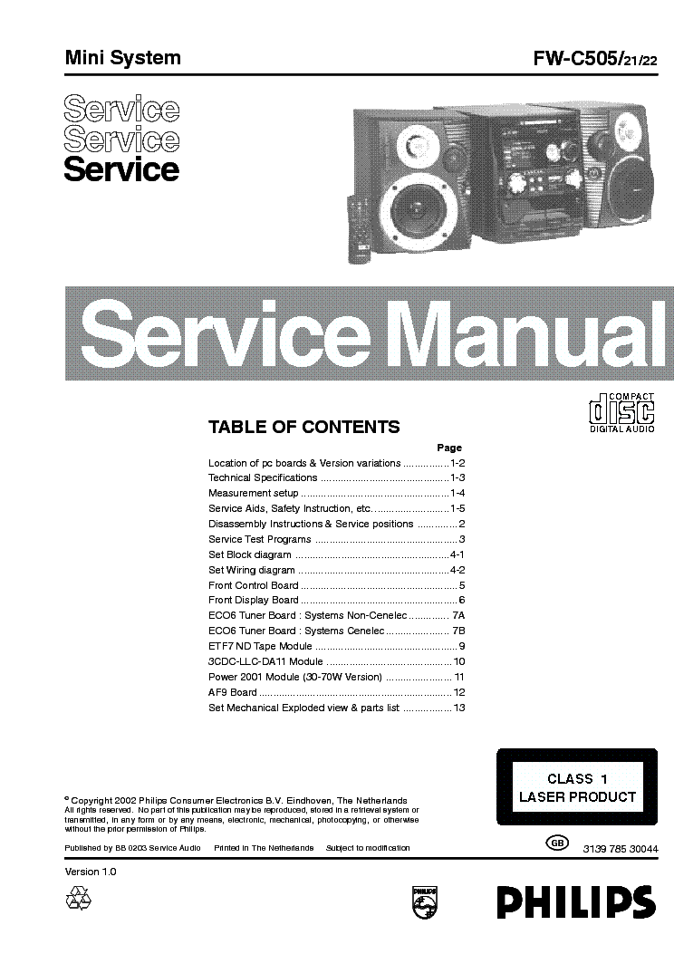 PHILIPS FW-C505 service manual (1st page)