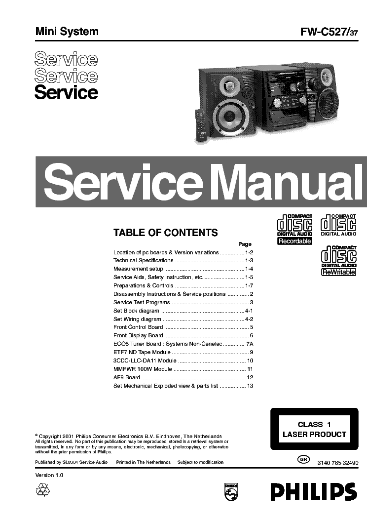 PHILIPS FW-C527 service manual (1st page)