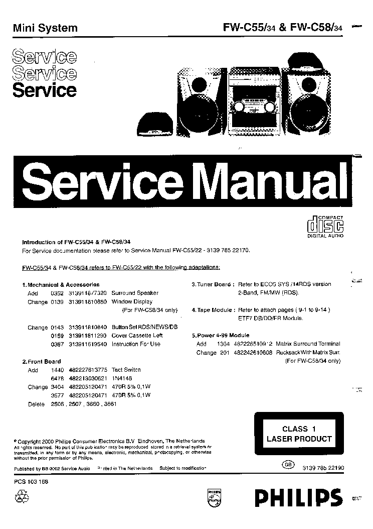 PHILIPS FW-C55-34 FW-C58-34 SM service manual (1st page)
