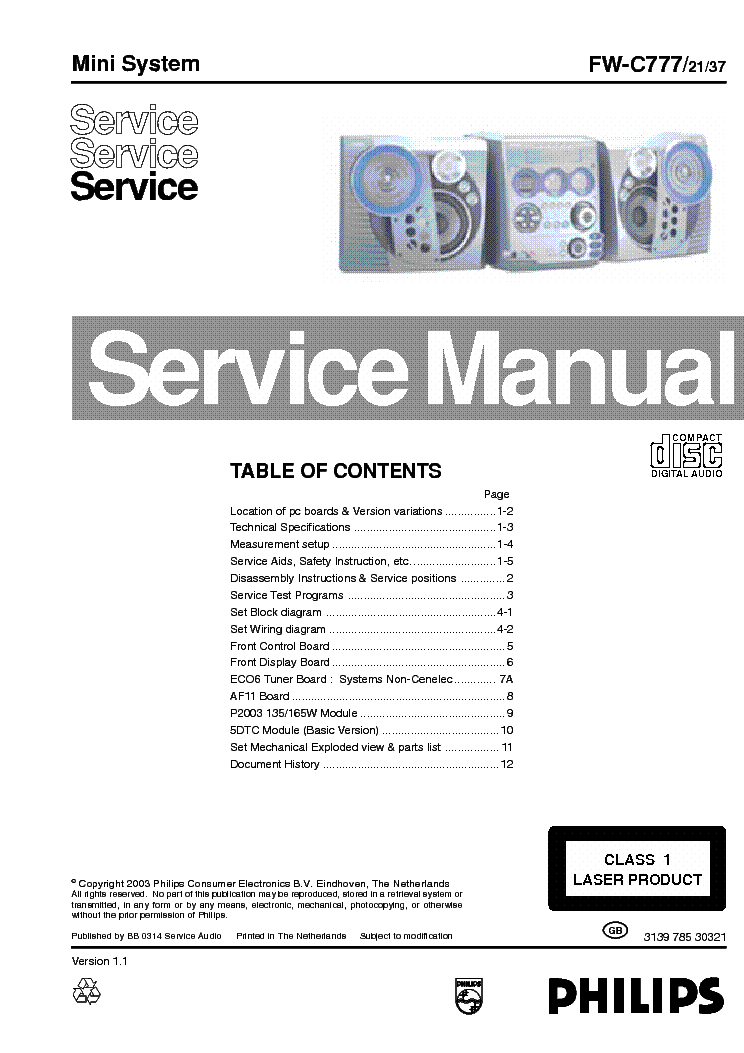 PHILIPS FW-C777 service manual (1st page)