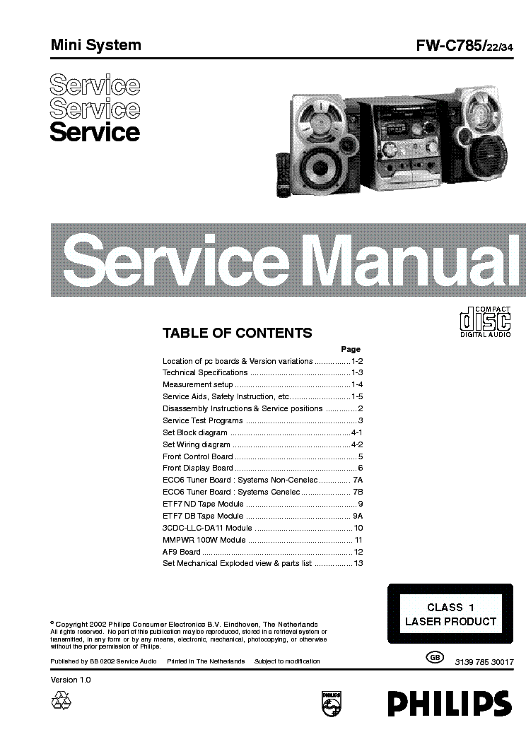 PHILIPS FW-C785 service manual (1st page)