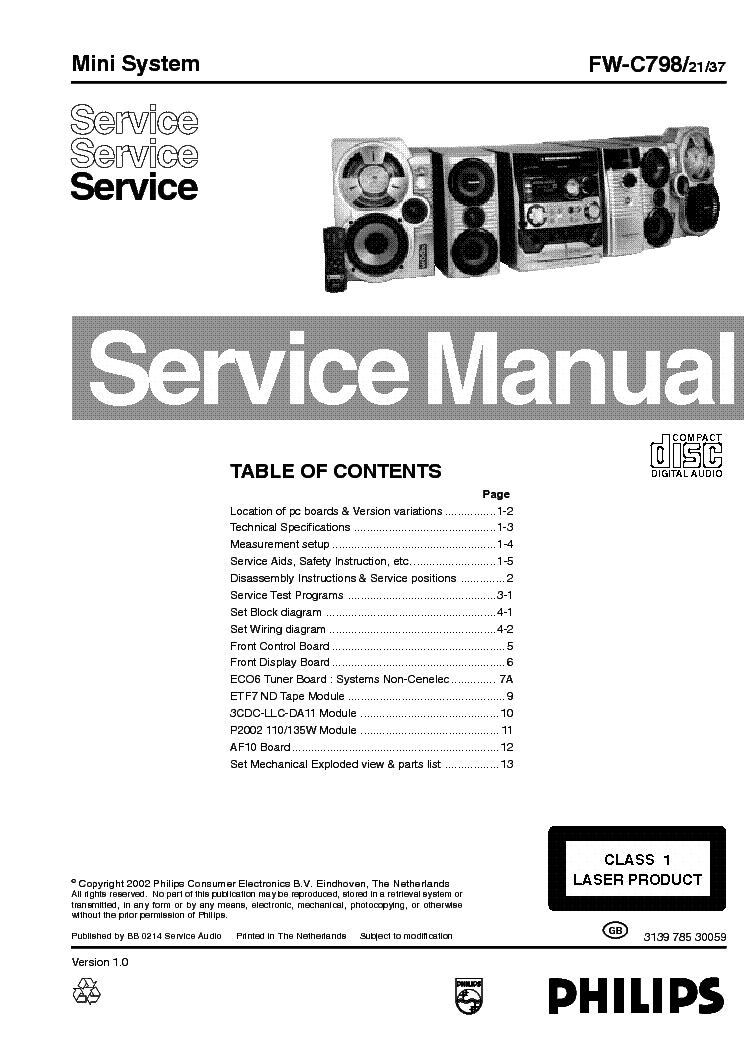 PHILIPS FW-C798 service manual (1st page)