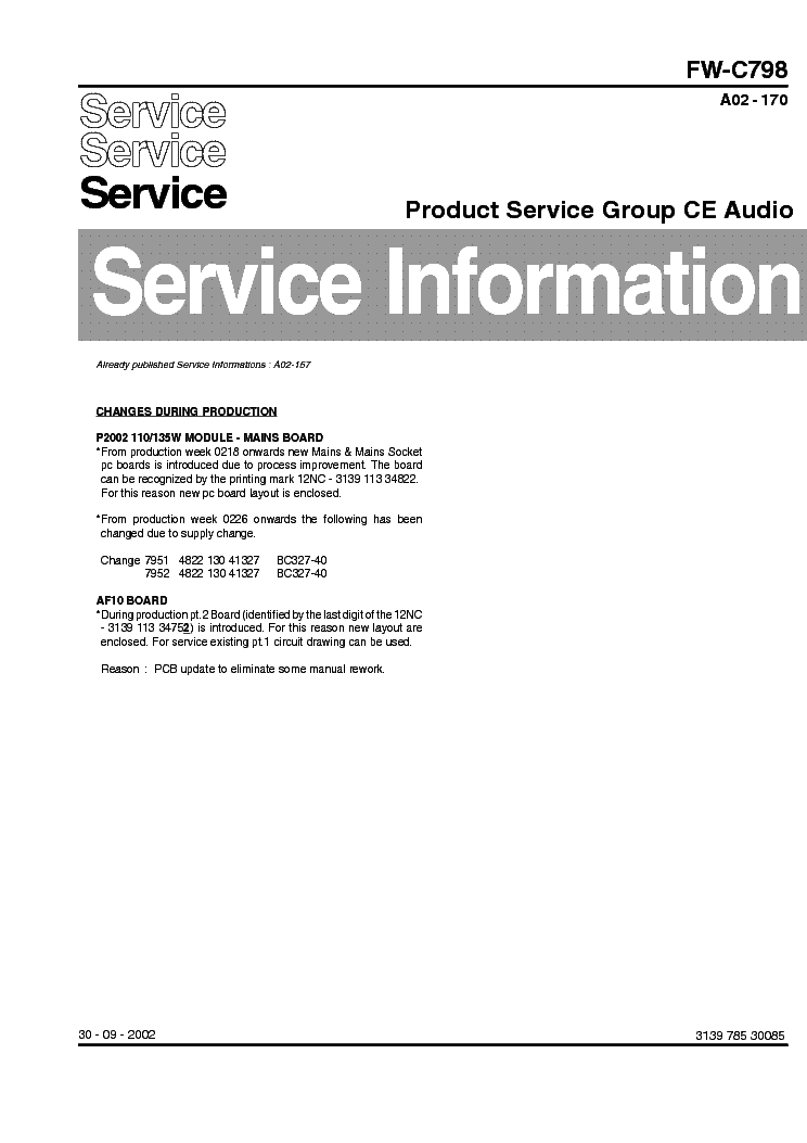 PHILIPS FW-C798 LAYOUT service manual (1st page)