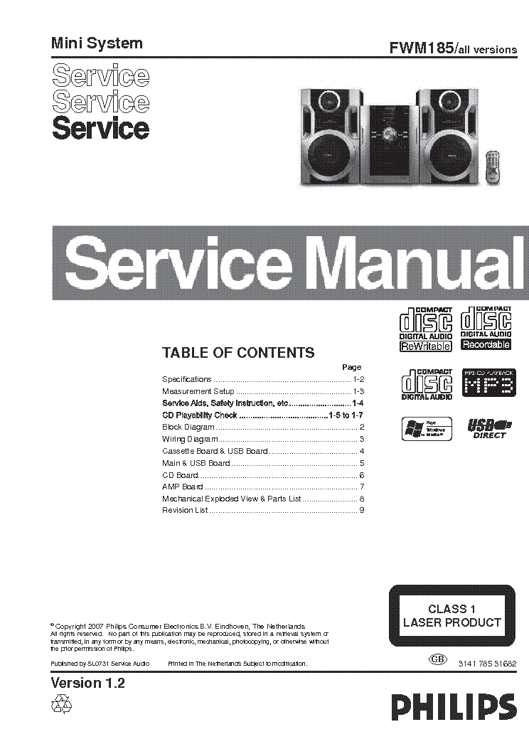 PHILIPS FW-M185 service manual (1st page)