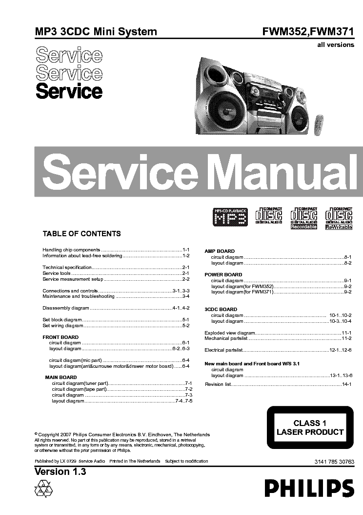 PHILIPS FW-M352 FWM371 service manual (1st page)