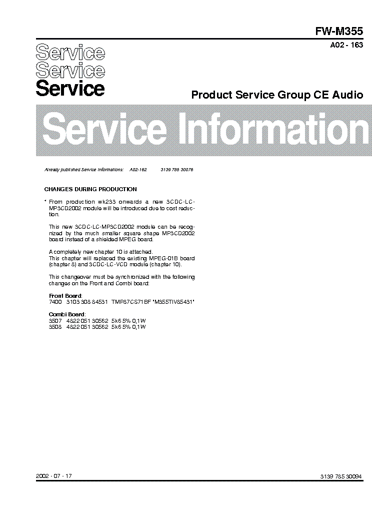 PHILIPS FW-M355 service manual (1st page)