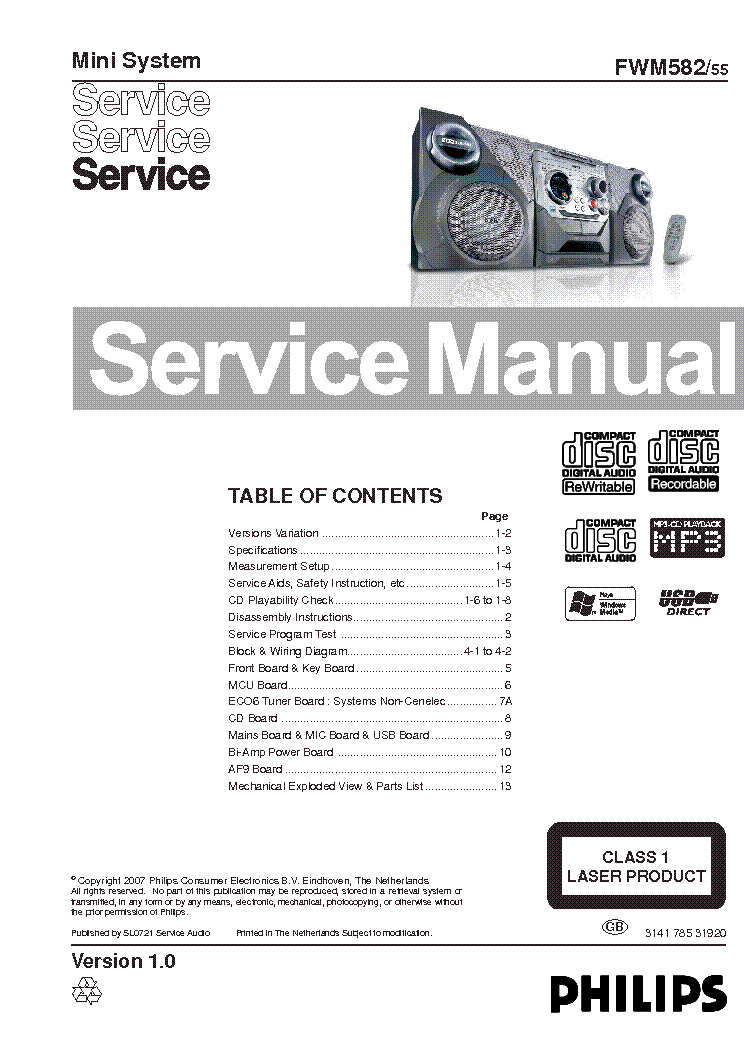 PHILIPS FW-M582 service manual (1st page)