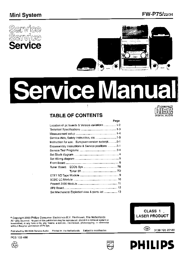PHILIPS FW-P75 service manual (1st page)