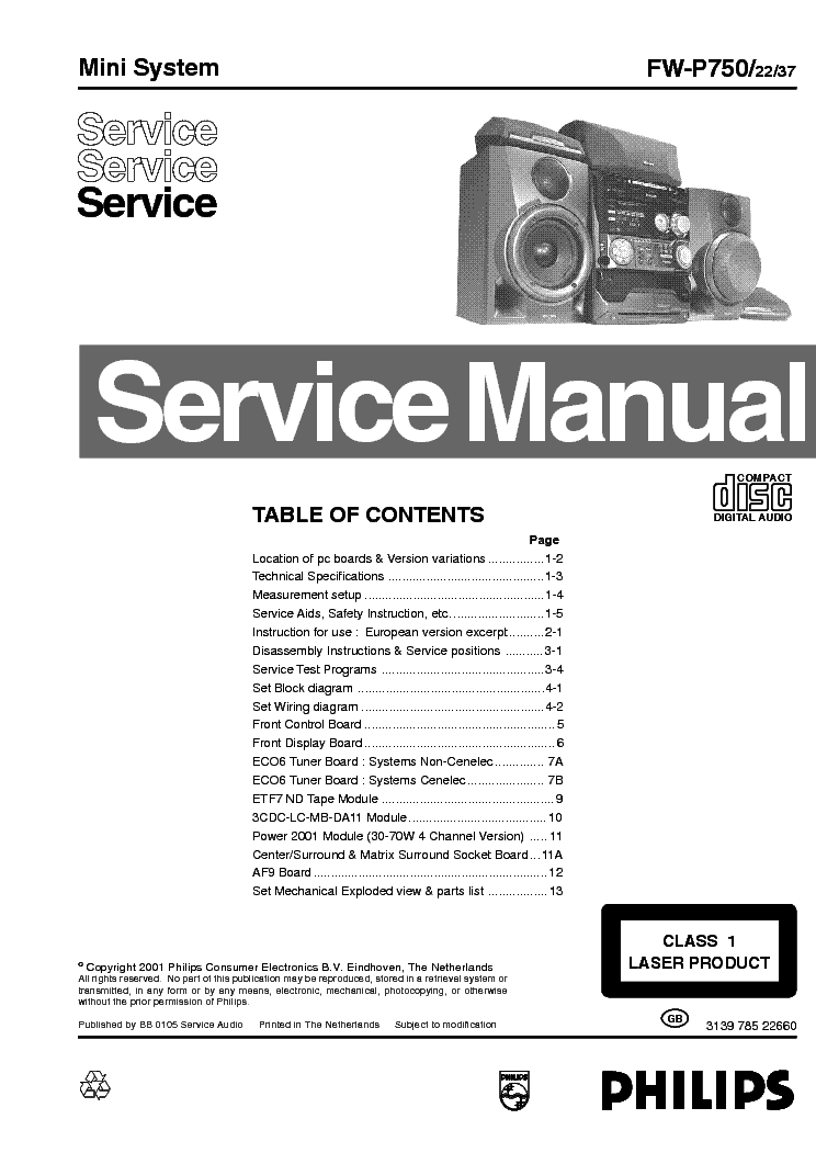 PHILIPS FW-P750-22-37 SM service manual (1st page)