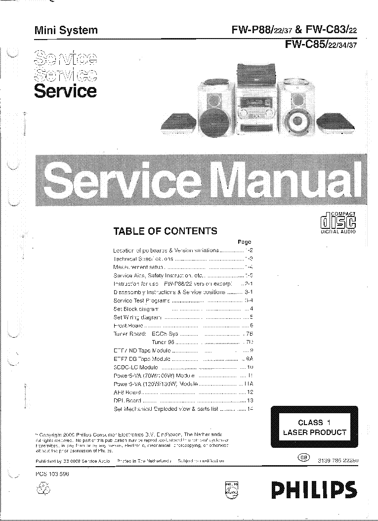 PHILIPS FW-P88 FW-C83 FW-C85 service manual (1st page)