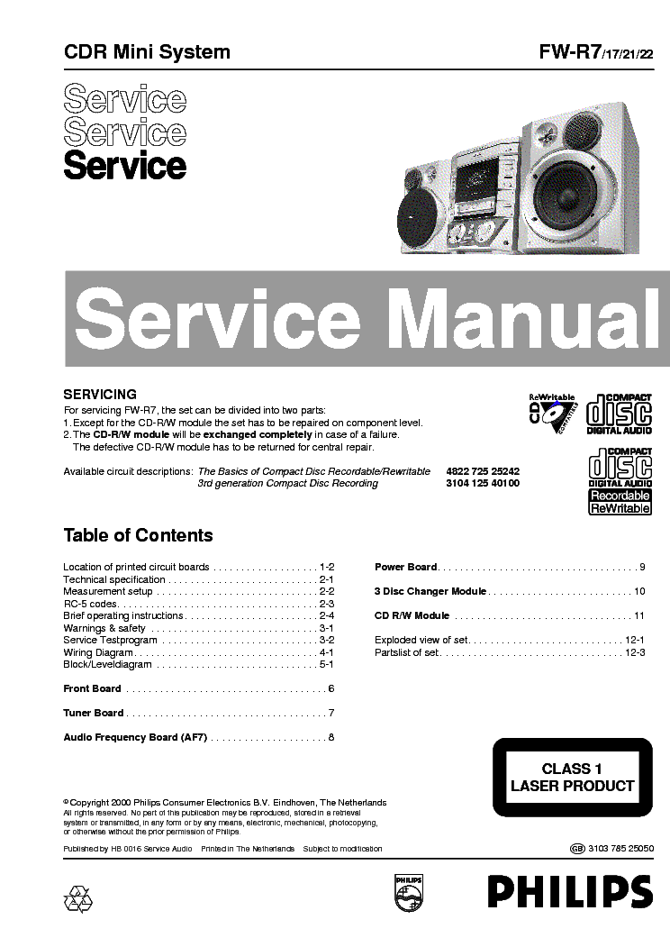 PHILIPS FW-R7-17-21-22 SM service manual (1st page)