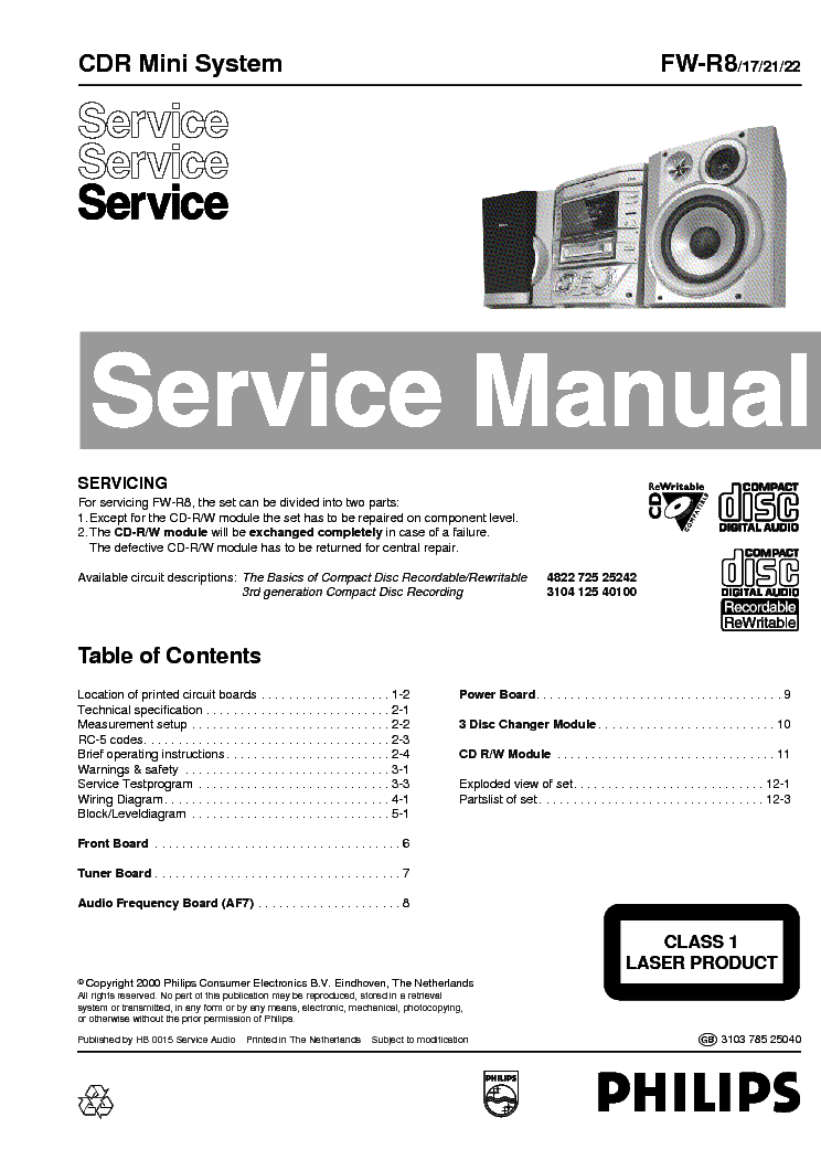 PHILIPS FW-R8 service manual (1st page)