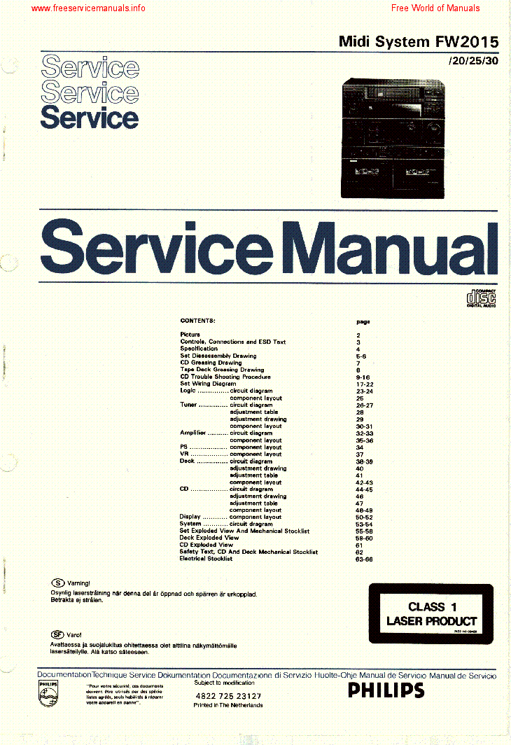 PHILIPS FW2015 service manual (1st page)