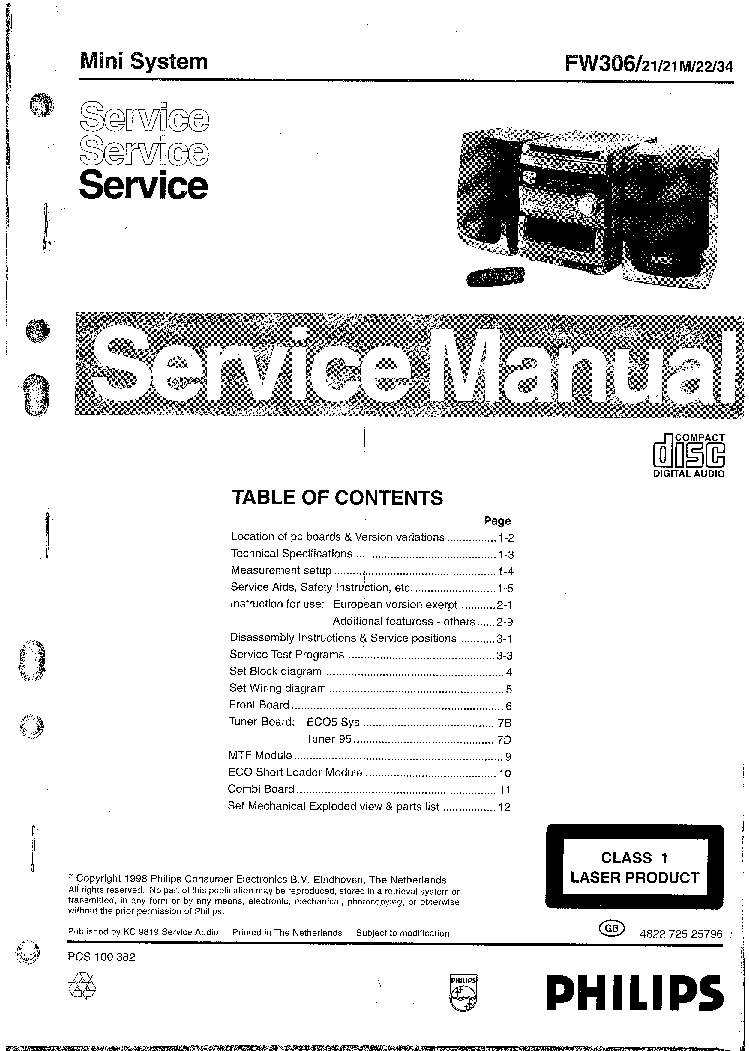 PHILIPS FW306 service manual (1st page)