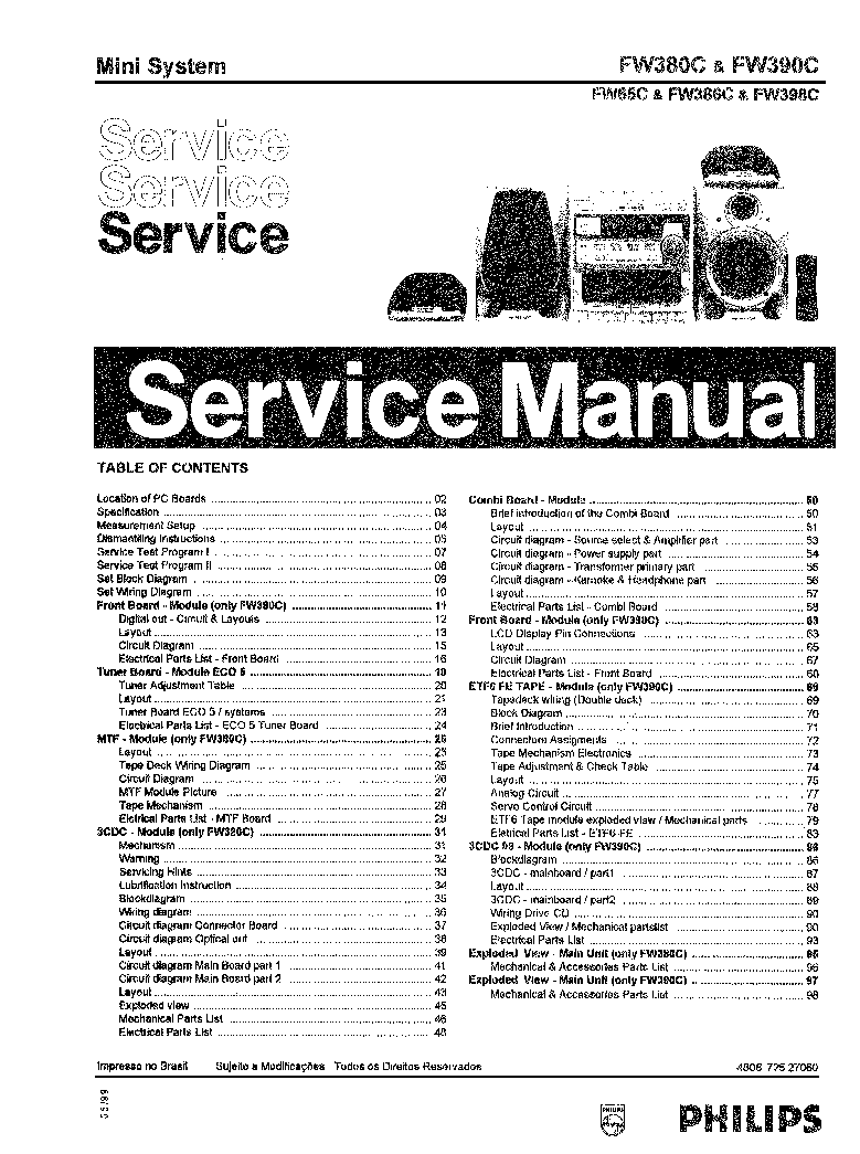 PHILIPS FW380C FW390C FW65C FW386C FW398C SM service manual (1st page)