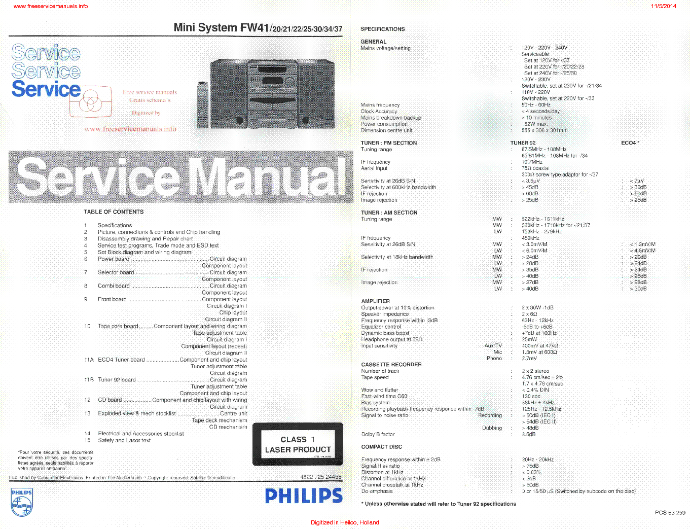 PHILIPS FW41 FW20 FW21 FW22 FW25 FW30 FW34 FW37 service manual (1st page)