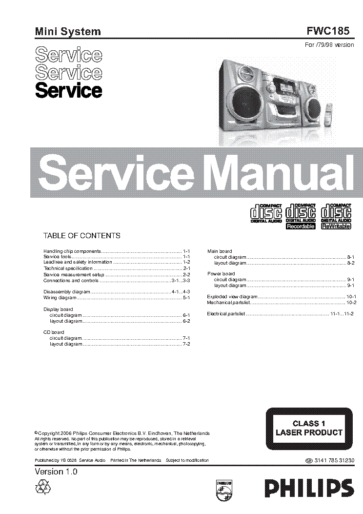 PHILIPS FWC185 SM service manual (1st page)