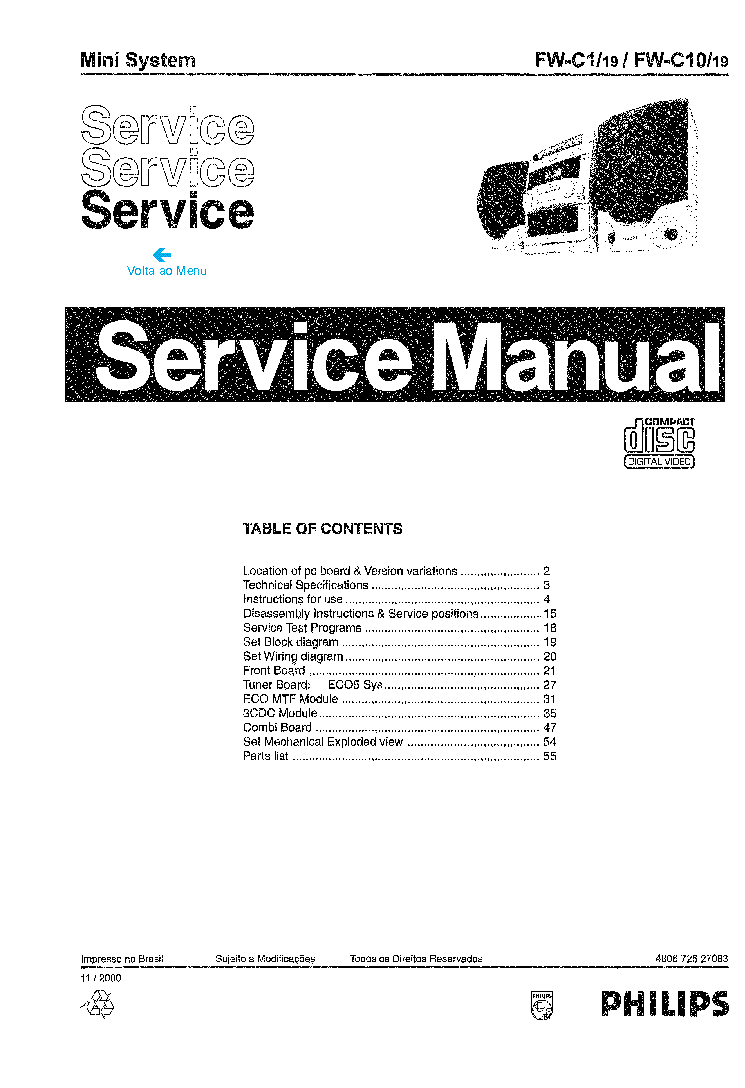 PHILIPS FWC1 FWC10 SM service manual (1st page)