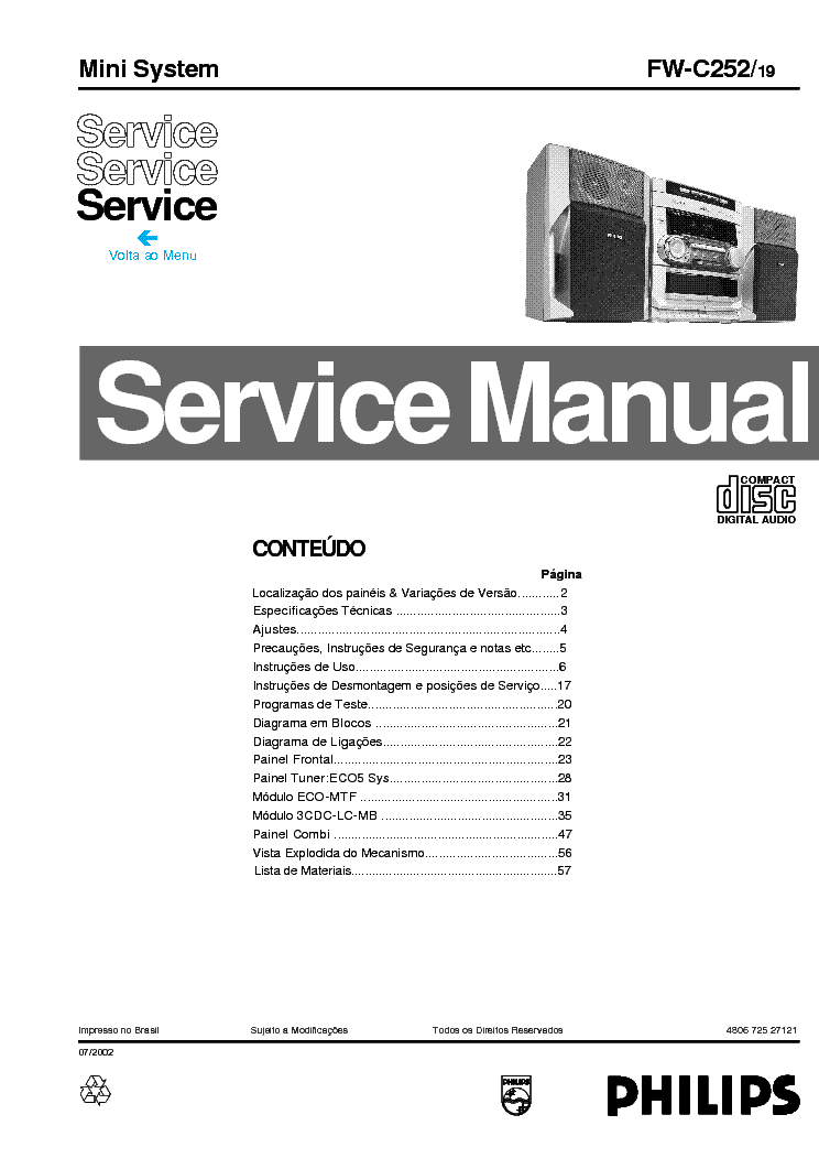 PHILIPS FWC252 SM service manual