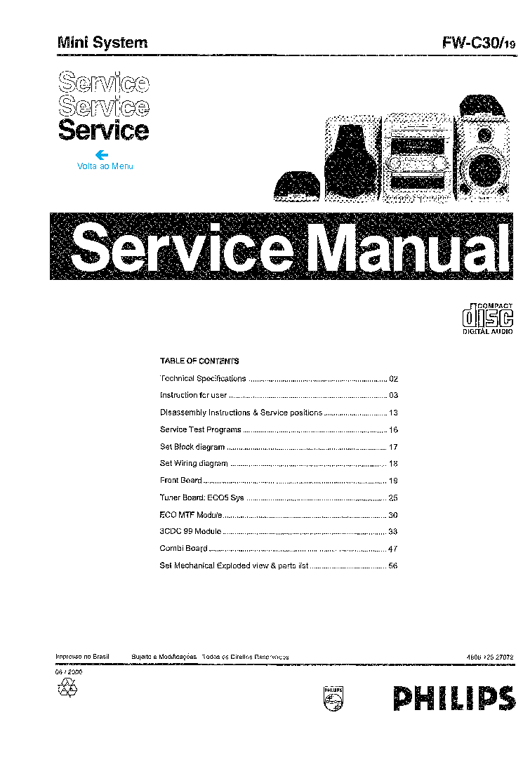 PHILIPS FWC30-19 480672527072 service manual (1st page)