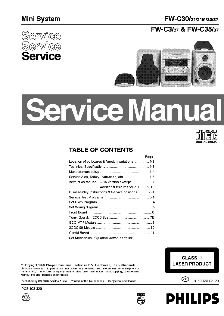 PHILIPS FWC30 FWC3 FWC35 SM service manual (1st page)