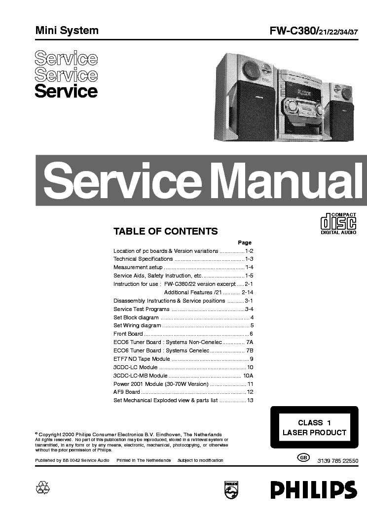 PHILIPS FWC380-21-22-34-37 SM SCH service manual (1st page)