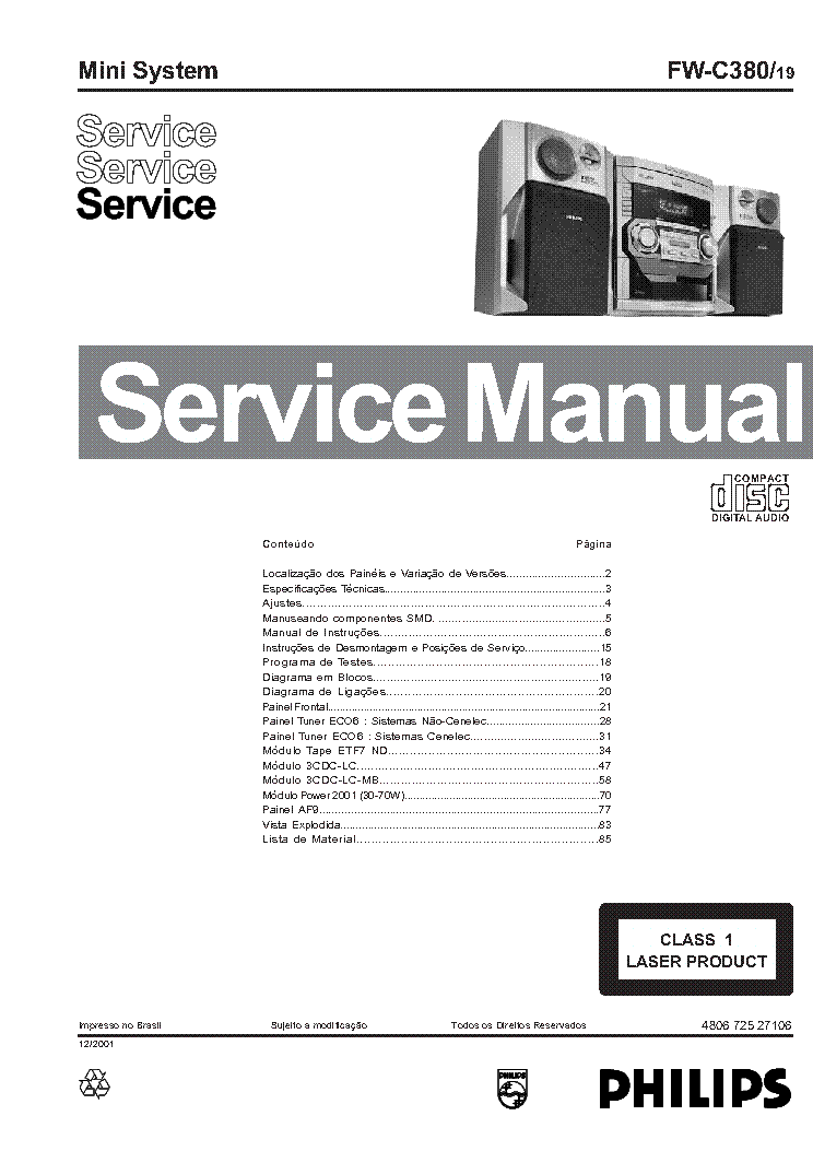 PHILIPS FWC380 480672527106 service manual (1st page)