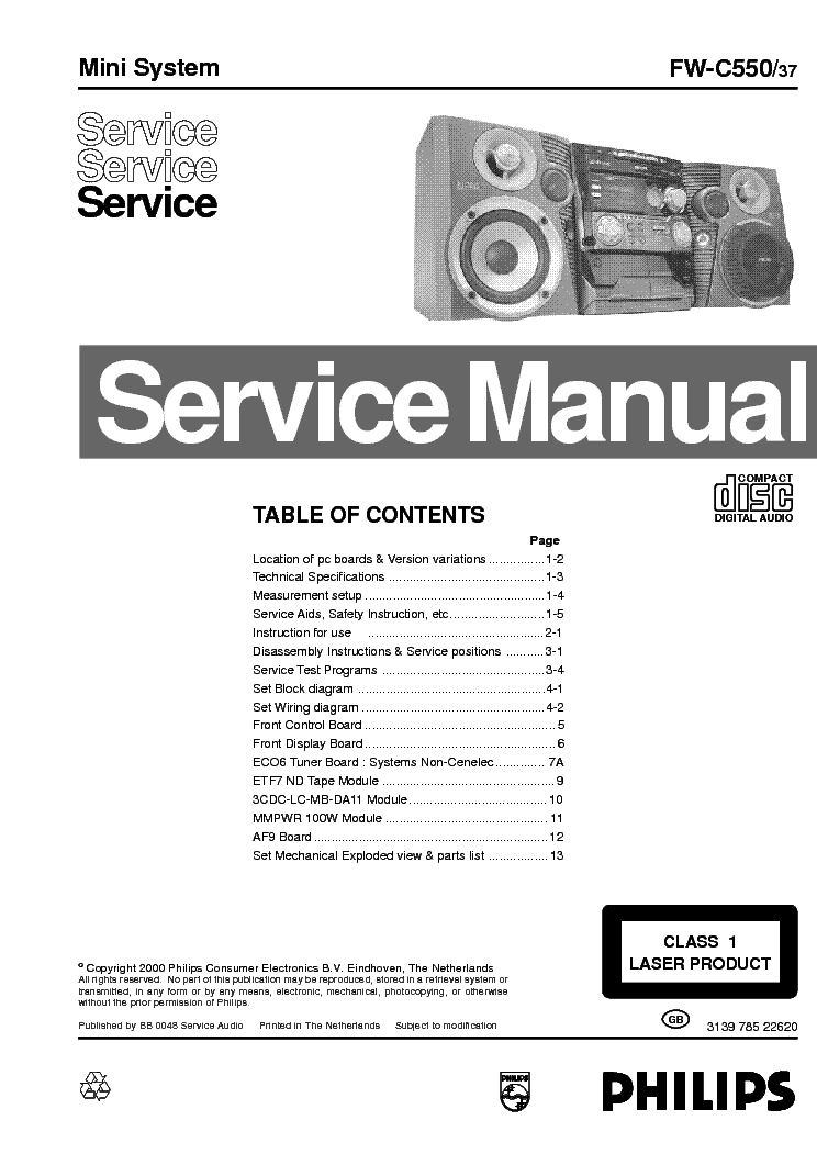 PHILIPS FWC550-37 313978522620 service manual (1st page)
