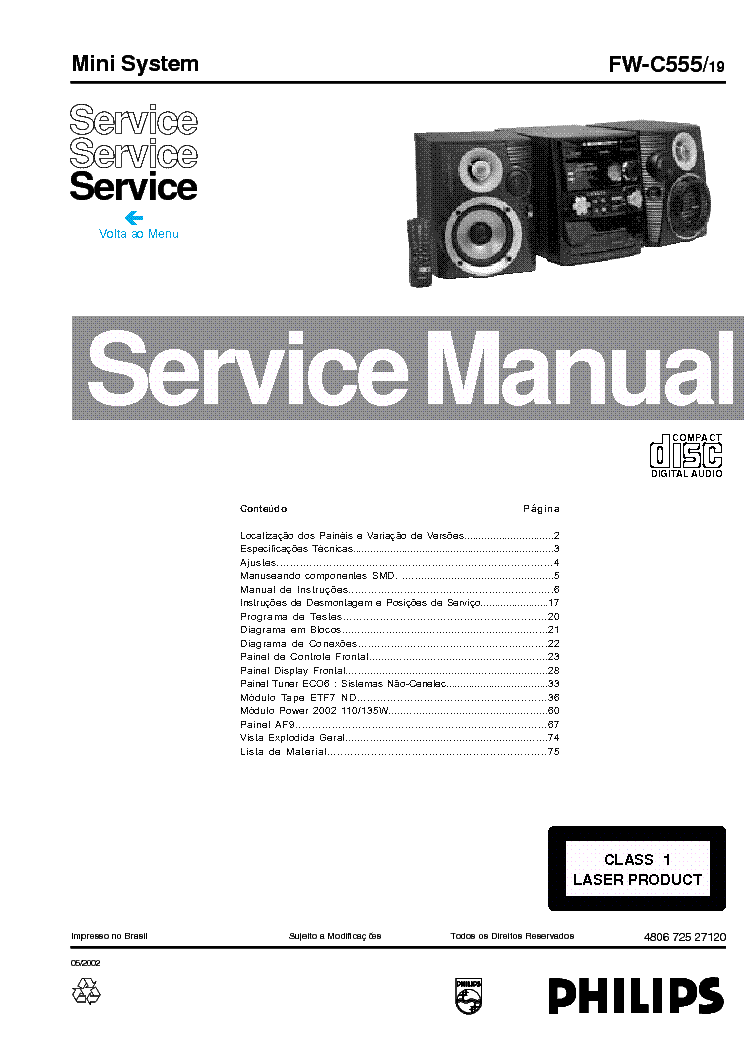 PHILIPS FWC555-19 480672527120 service manual (1st page)
