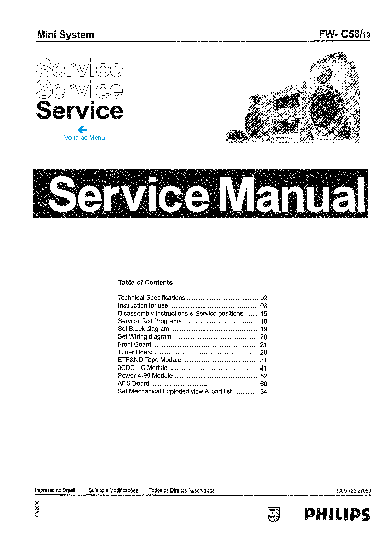 PHILIPS FWC58-19 480672527080 service manual (1st page)