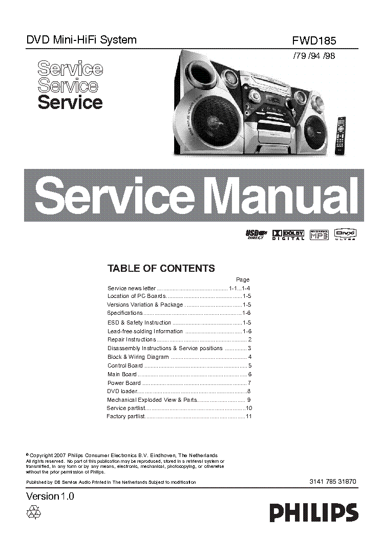 PHILIPS FWD185-79 94 98 VER1.0 service manual (1st page)