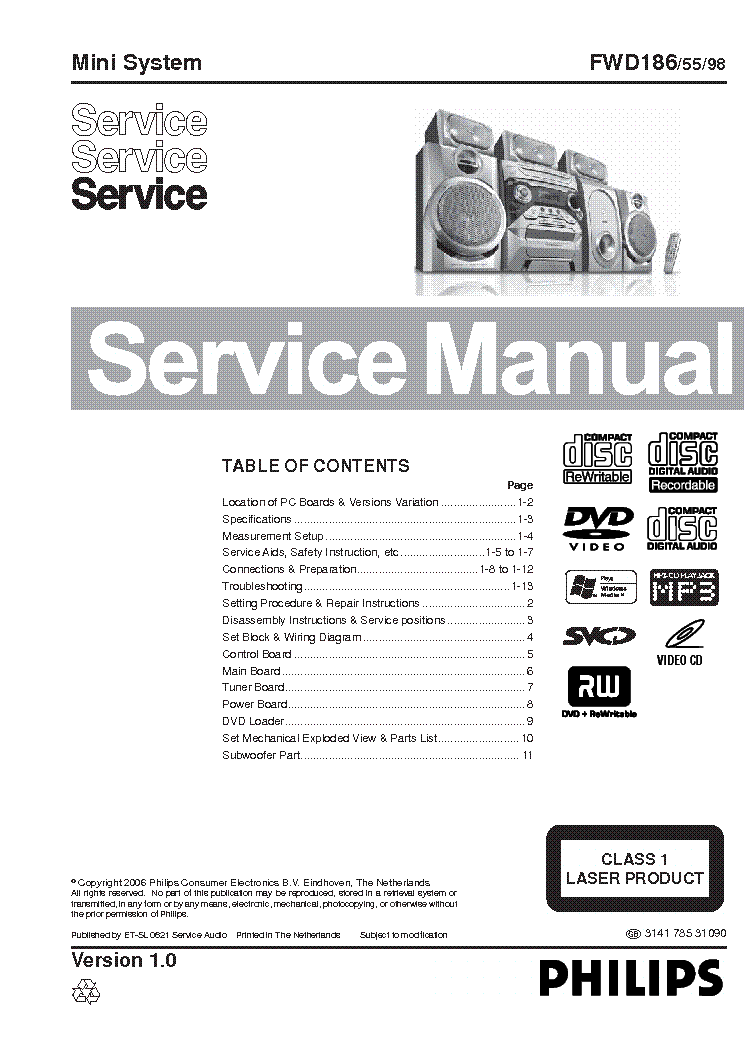 PHILIPS FWD186-55 98 VER1.0 service manual (1st page)