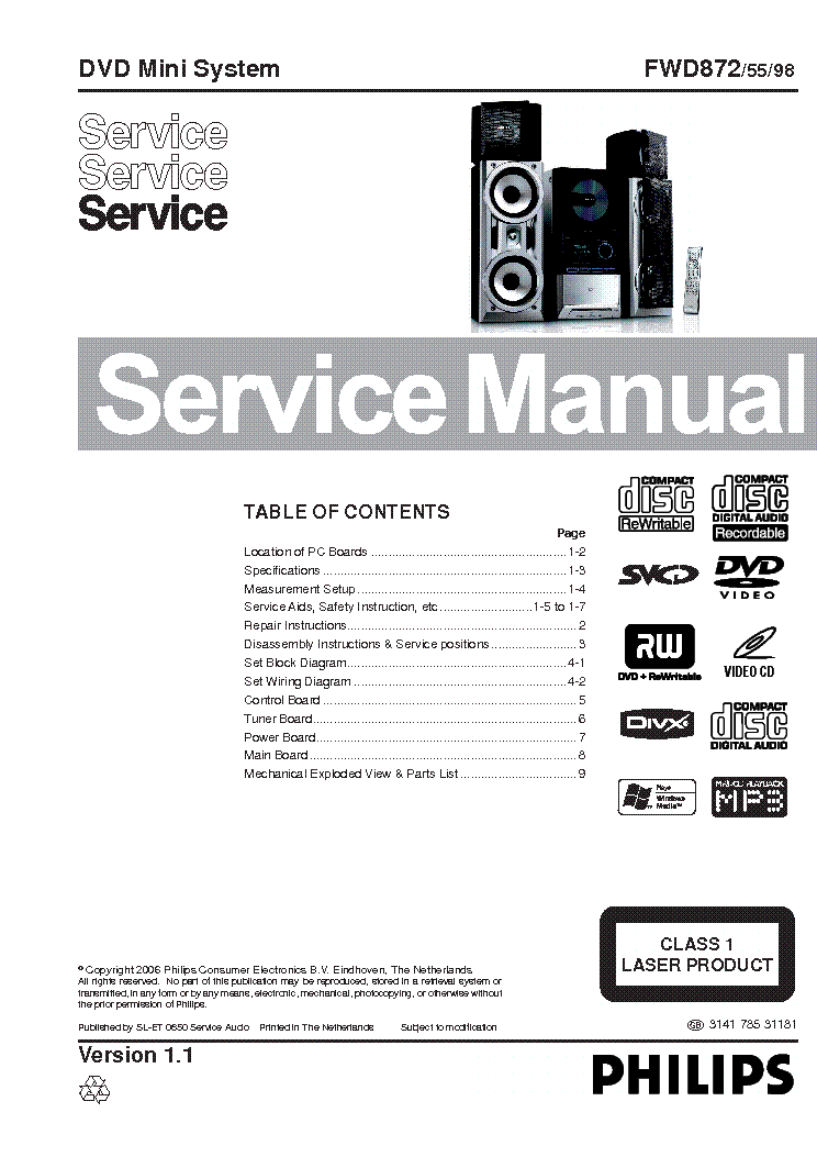 PHILIPS FWD872 VER 1.1 SM service manual (1st page)