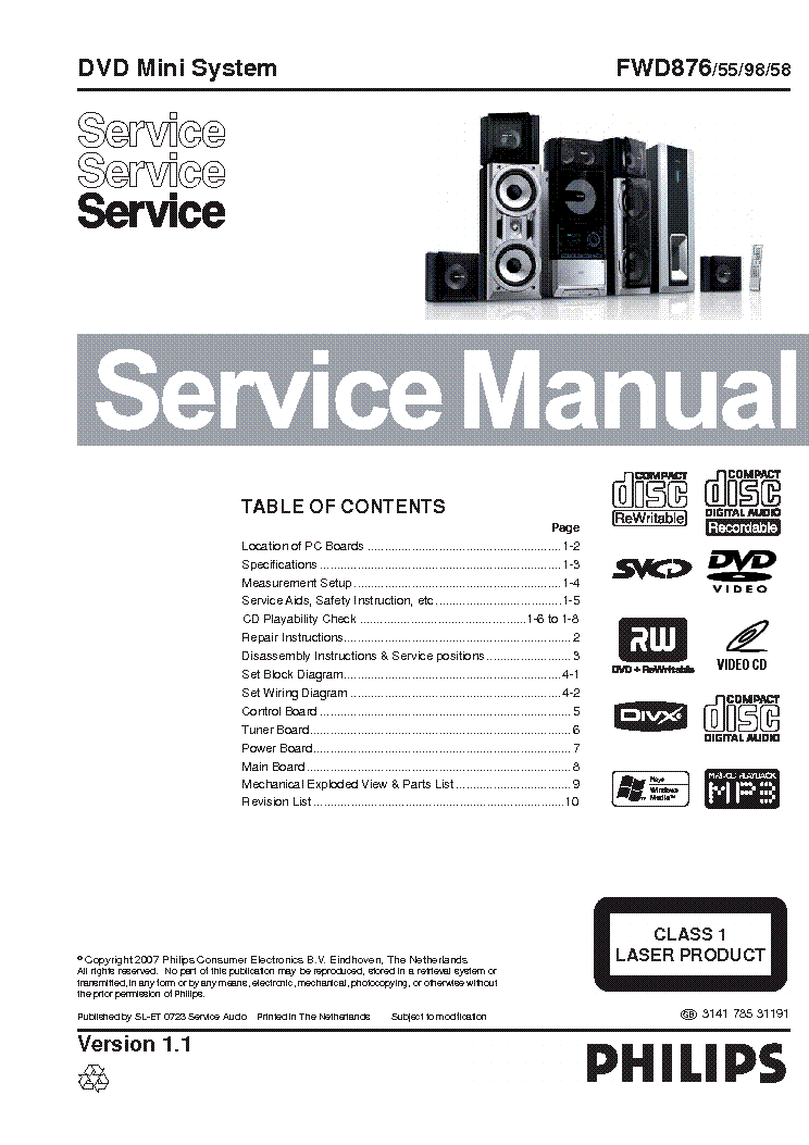 PHILIPS FWD876 SM service manual (1st page)