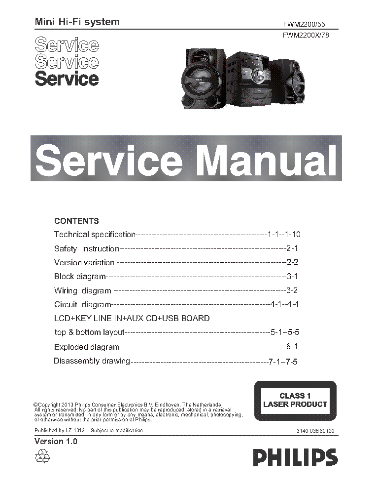PHILIPS FWM2200X SM service manual (1st page)