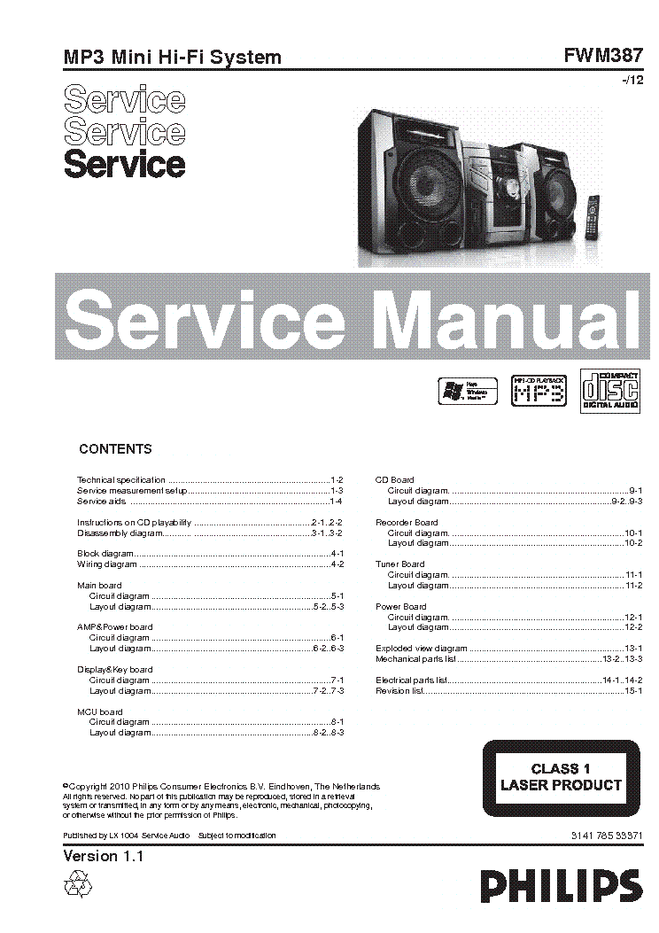 PHILIPS FWM387-12 service manual (1st page)