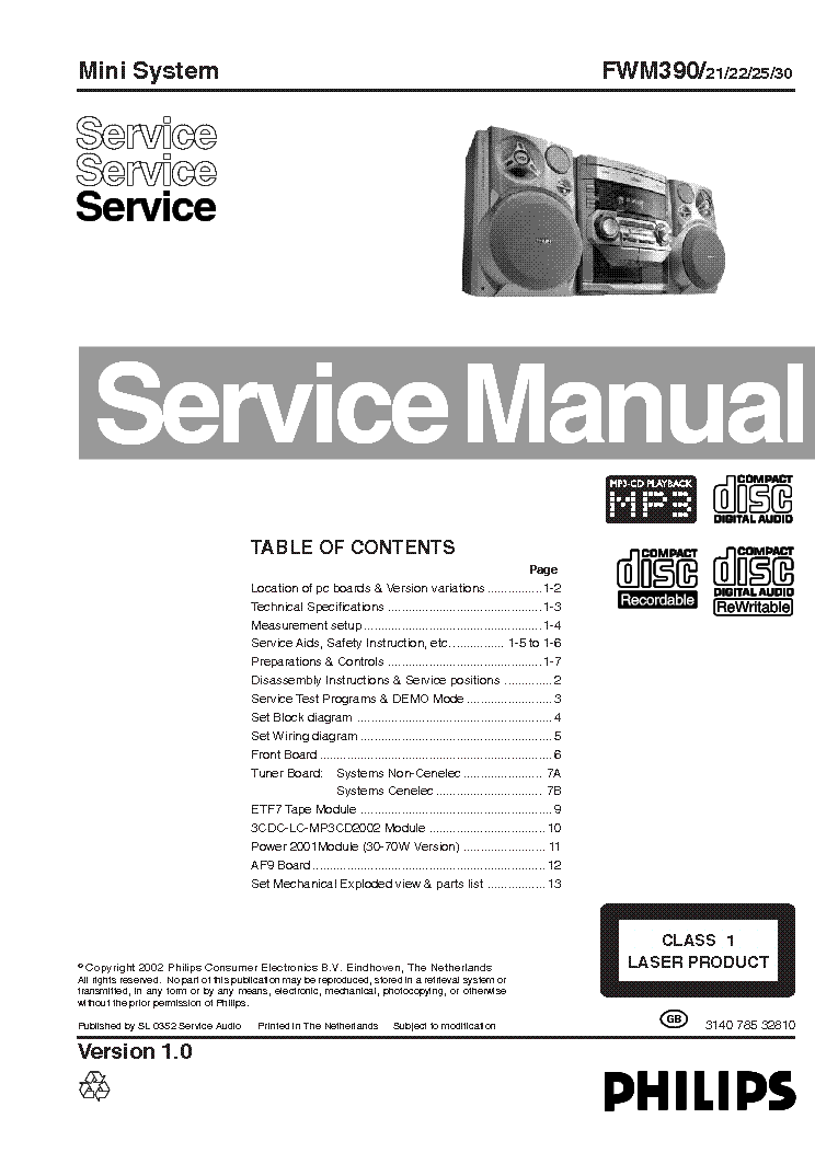 PHILIPS FWM390 service manual (1st page)