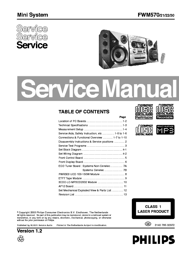 PHILIPS FWM570 VER-1.2 service manual (1st page)